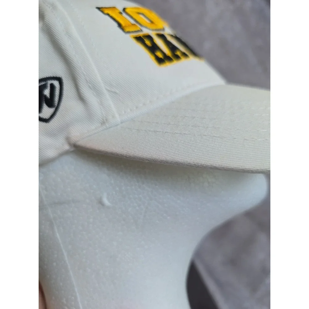 Iowa Hawkeyes Top Of The World Hat Cap White Embroidered Arched Spellout NCAA